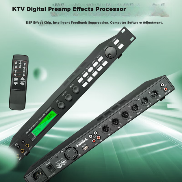Depusheng X5 Професійний KTV-преамп, процесор ефектів, цифровий аудіопроцесор, сценічний спів, конференц-зал, домашнє караоке, ревербератор, мікшер, придушення свисту, домашній процесор ефектів - зображення 5