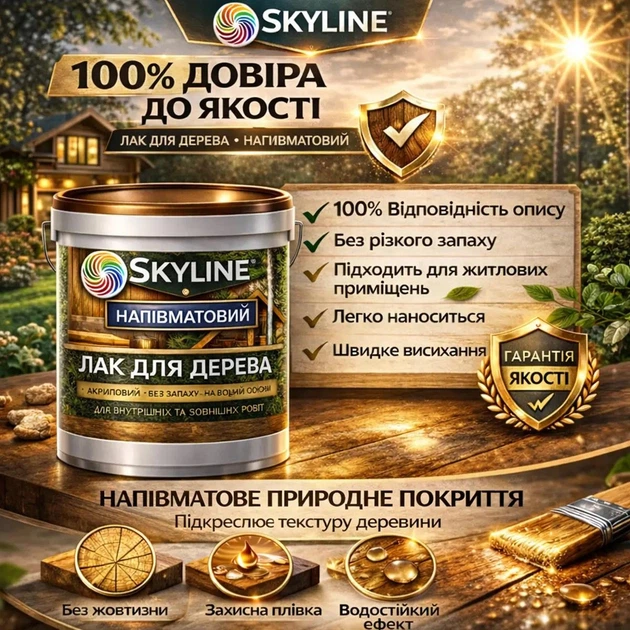 Лак для дерева Skyline акриловый полуматовый прозрачный для мебели, дверей и фасадов 5 л - изображение 9