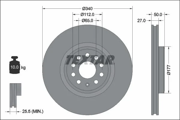 Гальмівний диск TEXTAR 92337405 Audi Q4 1EA615301A - зображення 2