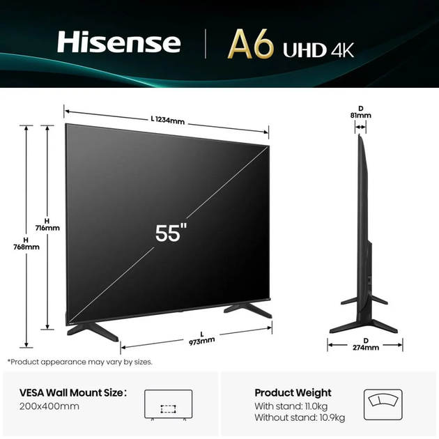 Телевізор HISENSE - 55A6Q - зображення 2