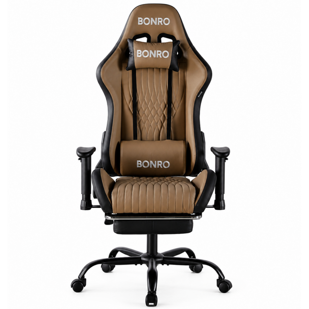 Геймерське крісло з підставкою для ніг Bonro 1002G-1 коричневе - Фото 3 Геймерське крісло з підставкою для ніг Bonro 1002G-1 коричневе - зображення 3