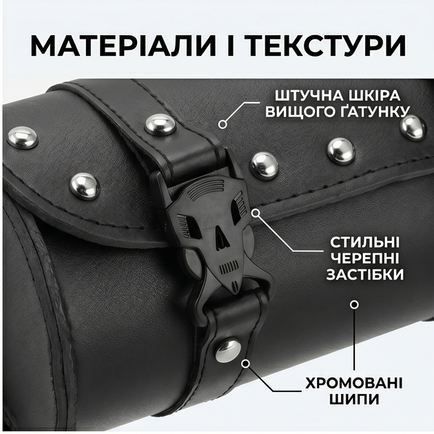 Кофр на мотоцикл Чоппер труба батон шкірозамінник, сумка на мотоцикл шкіряна Чорний - зображення 6