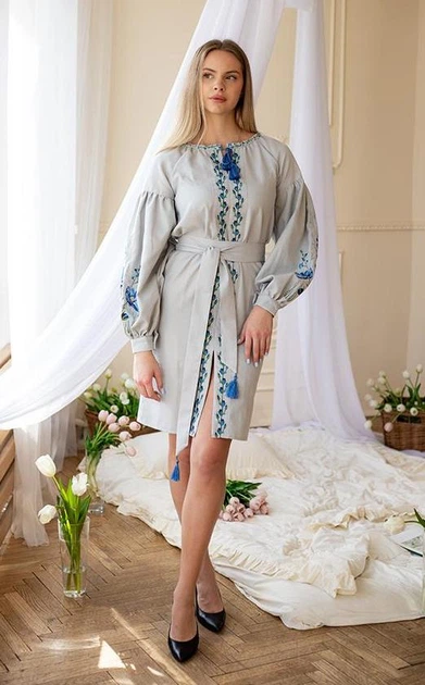Жіноча сукня з вишивкою vishivano4ka 1205-7к 42 сіра - Фото 1 Жіноча сукня з вишивкою vishivano4ka 1205-7к 42 сіра - зображення 1