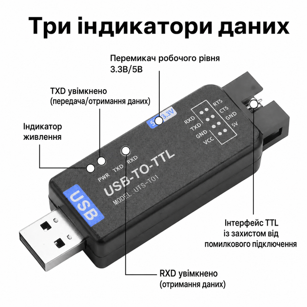 Промисловий конвертер USB до TTL UTS-T01 45700 - изображение 4