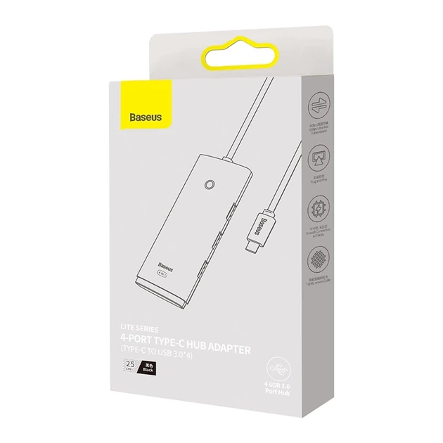 USB-хаб Baseus Lite Series 4-Port Type-C HUB Adapter (Type-C to USB 3.0*4) 25cm Black - Фото 2 USB-хаб Baseus Lite Series 4-Port Type-C HUB Adapter (Type-C to USB 3.0*4) 25cm Black - зображення 2