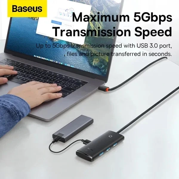 USB-хаб Baseus Lite Series 4-Port Type-C HUB Adapter (Type-C to USB 3.0*4 ) 1m Black - зображення 9