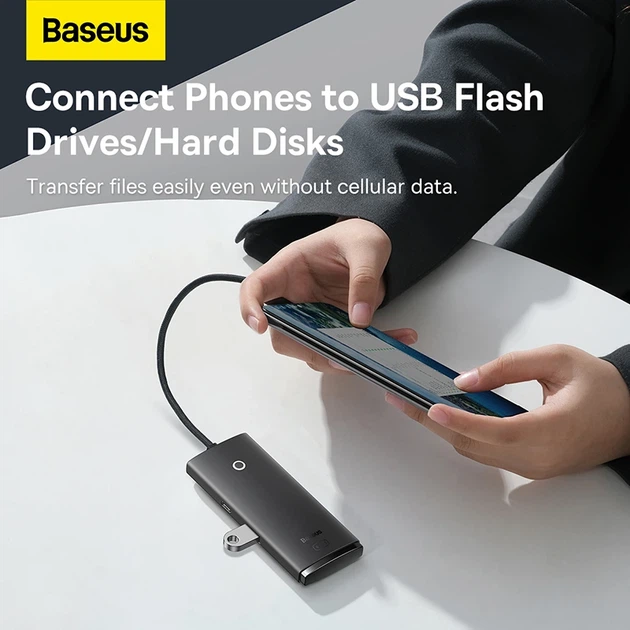 USB-хаб Baseus Lite Series 4-Port Type-C HUB Adapter (Type-C to USB 3.0*4) 25cm Black - Фото 13 USB-хаб Baseus Lite Series 4-Port Type-C HUB Adapter (Type-C to USB 3.0*4) 25cm Black - зображення 13