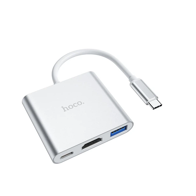 USB-хаб HOCO HB14 Easy use Type-C adapter(Type-C to USB3.0+HDMI+PD) Silver - Фото 2 USB-хаб HOCO HB14 Easy use Type-C adapter(Type-C to USB3.0+HDMI+PD) Silver - изображение 2