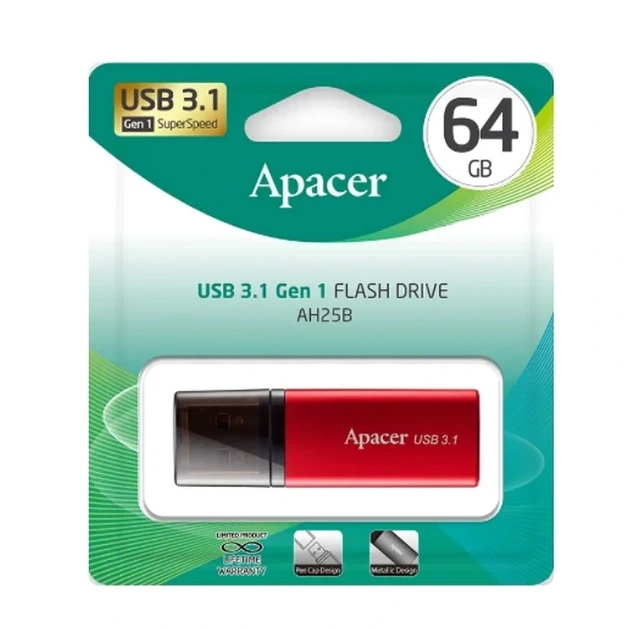 Флеш-накопичувач Apacer USB 3.2 Gen 1 AH25B 64Gb Red - зображення 2