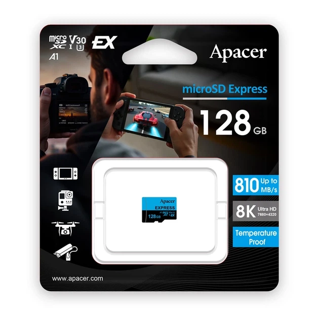 Карта пам'яті microSDXC (UHS-1 U3) Apacer Express 128Gb class 10 V30 A1 Read/Write:810/700 MB/sec (Compatible with Nintendo Switch 2) - Фото 2 Карта пам'яті microSDXC (UHS-1 U3) Apacer Express 128Gb class 10 V30 A1 Read/Write:810/700 MB/sec (Compatible with Nintendo Switch 2) - изображение 2