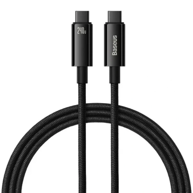 Кабель Baseus Tungsten Gold Fast Charging Data Cable Type-C to Type-C 240W 2m Black - Фото 1 Кабель Baseus Tungsten Gold Fast Charging Data Cable Type-C to Type-C 240W 2m Black - изображение 1