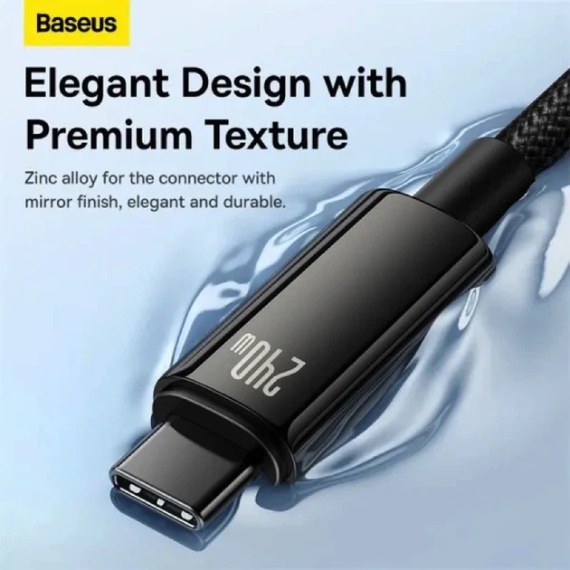 Кабель Baseus Tungsten Gold Fast Charging Data Cable Type-C to Type-C 240W 2m Black - Фото 10 Кабель Baseus Tungsten Gold Fast Charging Data Cable Type-C to Type-C 240W 2m Black - изображение 10