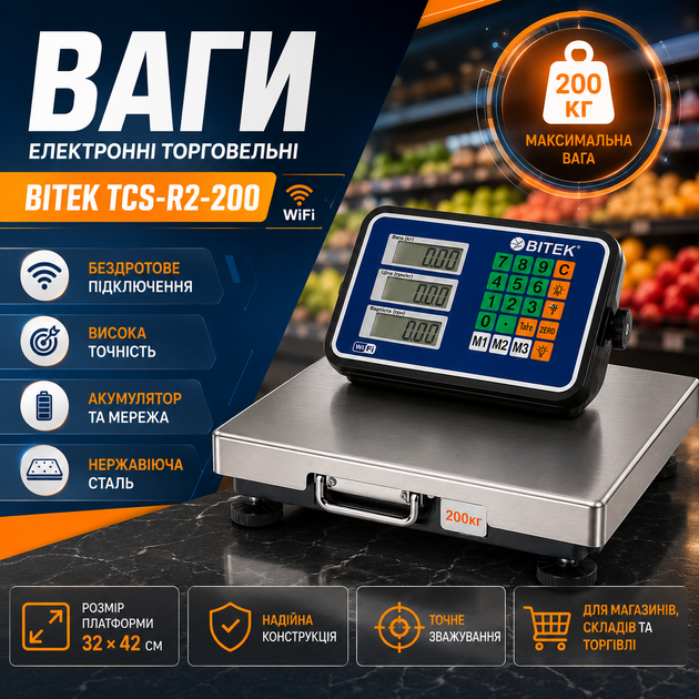 Электронные торговые весы BITEK TCS-R2-200 с WiFi на 200 кг - изображение 2