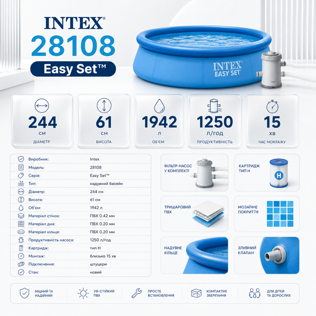 Надувний басейн Intex 28108 Easy Set - зображення 5