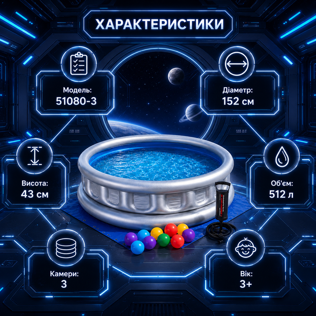 Дитячий надувний басейн Bestway 51080-3 «Космічний корабель» - зображення 4