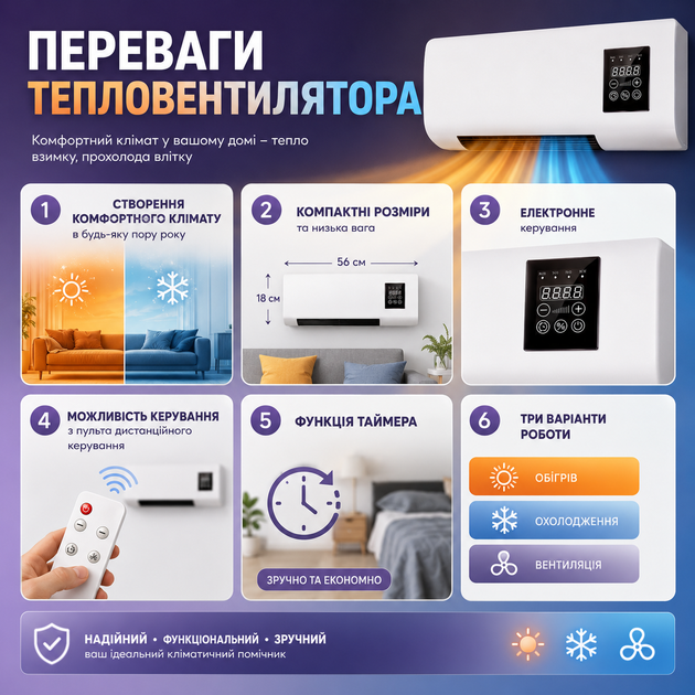 Настінний тепловентилятор 2000 Вт - зображення 4
