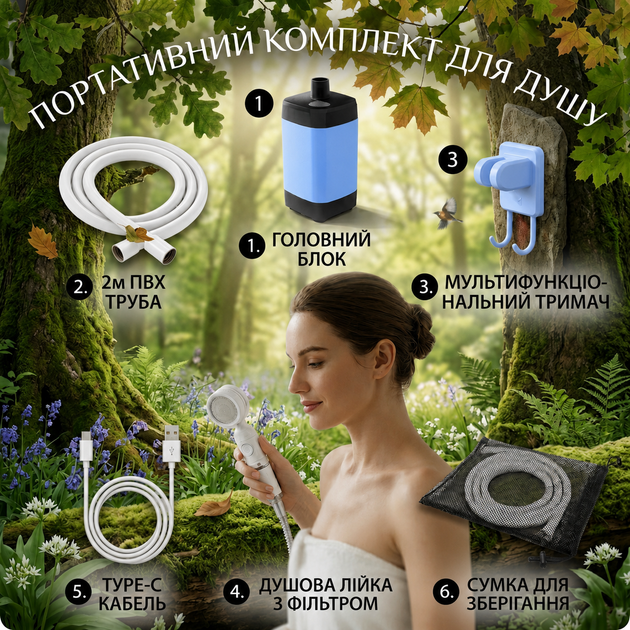 Портативный душ 7800 мАч, аккумуляторный туристический душ для кемпинга, USB зарядка, электрический насос для душа, переносной душ для путешествий, дачи и автомобиля - изображение 4