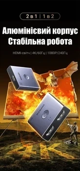HDMI-переключатель Ugreen HDMI Switch двунаправленный 2.0 4K 60Hz, 2K 144Hz, 1080P 240Hz Grey (AW501) - изображение 2