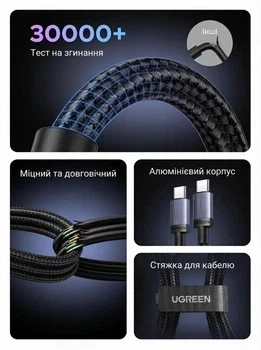 Кабель зарядний Ugreen USB Type-C to Type-C PD 100 W 5 A QC 4.0 480 Мбіт/с 3 м Black (L528) - зображення 5