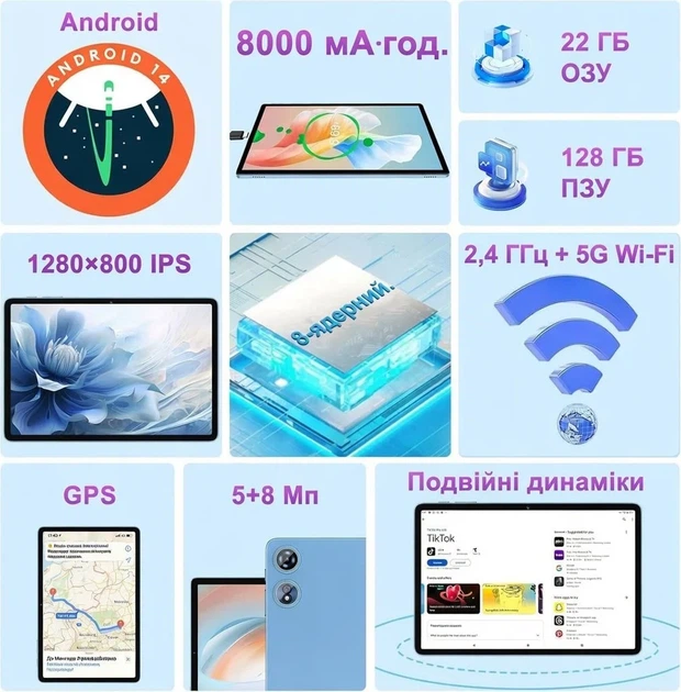 Планшет 10.1" UJJ U3 6+16/128Gb 8 ядер Android 14 8000 mAh Голубой - Уценка - Фото 2 Планшет 10.1" UJJ U3 6+16/128Gb 8 ядер Android 14 8000 mAh Голубой - Уценка - изображение 2