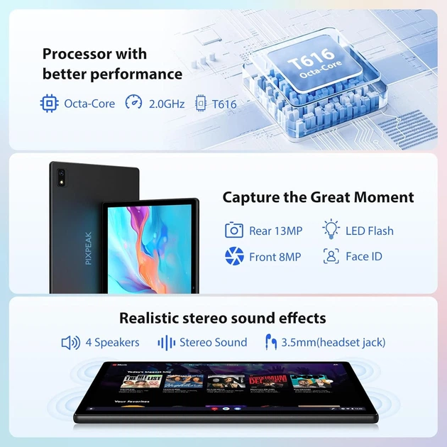 Планшет 13.3" Pixpeak T181 12+24/256Gb 4G 2-SIM 8 ядер Android 14 11580 mAh Чорний (102053495) - Уцінка - Фото 3 Планшет 13.3" Pixpeak T181 12+24/256Gb 4G 2-SIM 8 ядер Android 14 11580 mAh Чорний (102053495) - Уцінка - зображення 3