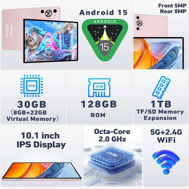 Планшет 10.1" DEERTIME E9 8+22/128Gb Android 15 8000 mAh Черный (102021360) - Уценка - изображение 2