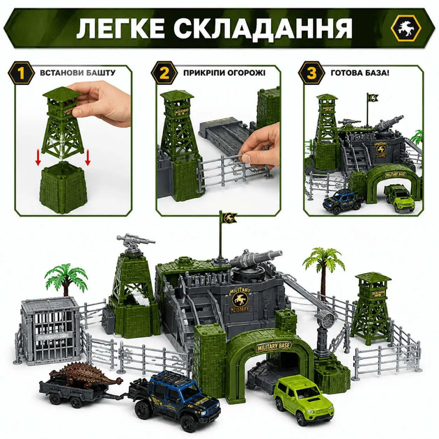 Игровой набор "Институт динозавров и военная база" 60 см 14 динозавров 10 солдатиков и военная техника для детей 3+ SY9938 - изображение 6