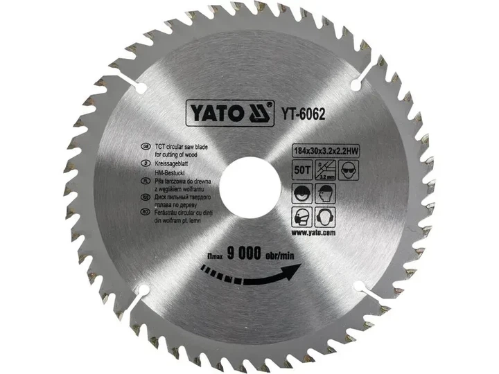 Диск пильный твердосплавный YATO по дереву 184 x 30 x 2.2 мм 50 зубьев YT-6062 - Фото 1 Диск пильный твердосплавный YATO по дереву 184 x 30 x 2.2 мм 50 зубьев YT-6062 - изображение 1