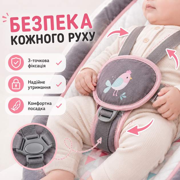 Убаюкивающий центр для новорожденных до 9 кг Детский шезлонг с музыкой вибрацией и ремнями безопасности Кресло-качели для младенцев - изображение 4