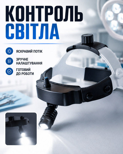 Освітлювач налобний хірургічний TD-M01B-F докторська LED лампа на голову для отоларингології ЛОР-хірургії стоматології огляду та діагностики налобний медичний світильник з регулюванням фокусу і зручною фіксацією (10121) - зображення 3