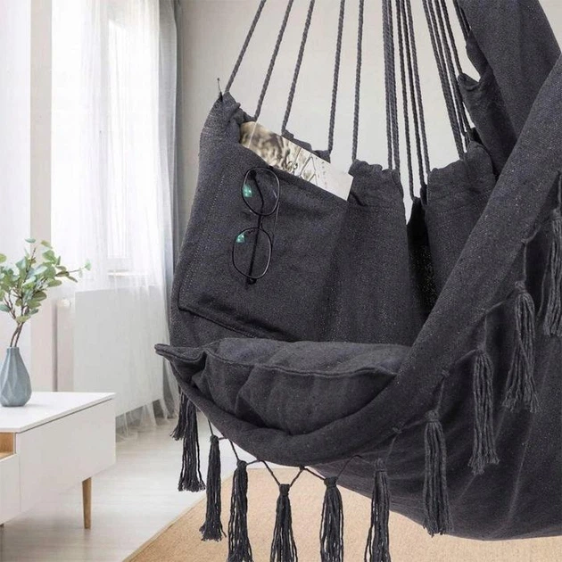 Плетеное подвесное кресло-качалка BOHO Бразильский гамак для дома, сада и террасы с подушками до 130 кг - Фото 9 Плетеное подвесное кресло-качалка BOHO Бразильский гамак для дома, сада и террасы с подушками до 130 кг - изображение 9