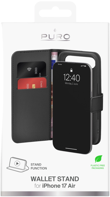 Etui z klapką Puro Wallet Stand Case do iPhone 17 Air Black (8018417525568) - obraz 3