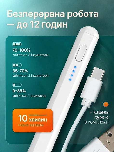 Стилус активный универсальный для планшета и смартфона Deyric K-2260 для iPad iPhone Android Windows White - Фото 3 Стилус активный универсальный для планшета и смартфона Deyric K-2260 для iPad iPhone Android Windows White - изображение 3