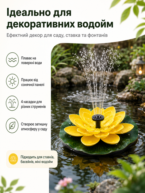 Фонтан садовый на солнечной батарее Лотос с 4 насадками. - Фото 2 Фонтан садовый на солнечной батарее Лотос с 4 насадками. - изображение 2