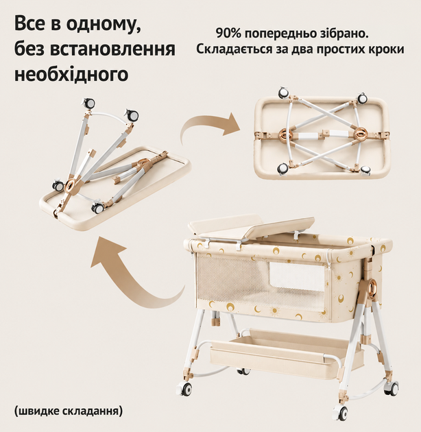 Ліжечко приставне для немовлят Terrio Sunny Beige ліжечко дитяче колиска дитяча колиска ліжечко для новонародженого - зображення 5