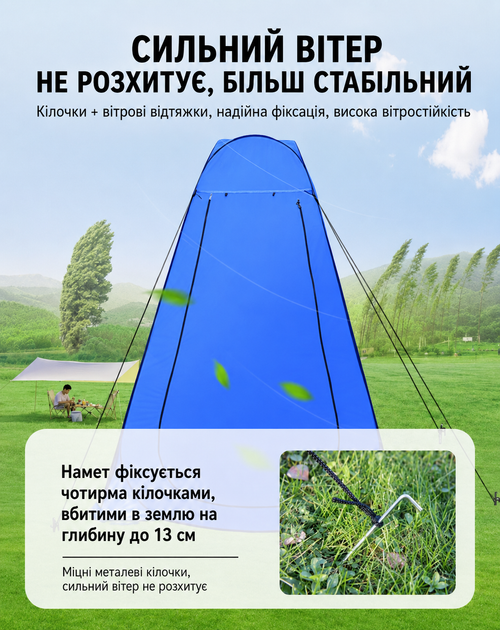Палатка-душ туристическая автоматическая 120×120×190 см для душа, туалета и переодевание синяя - Фото 6 Палатка-душ туристическая автоматическая 120×120×190 см для душа, туалета и переодевание синяя - изображение 6
