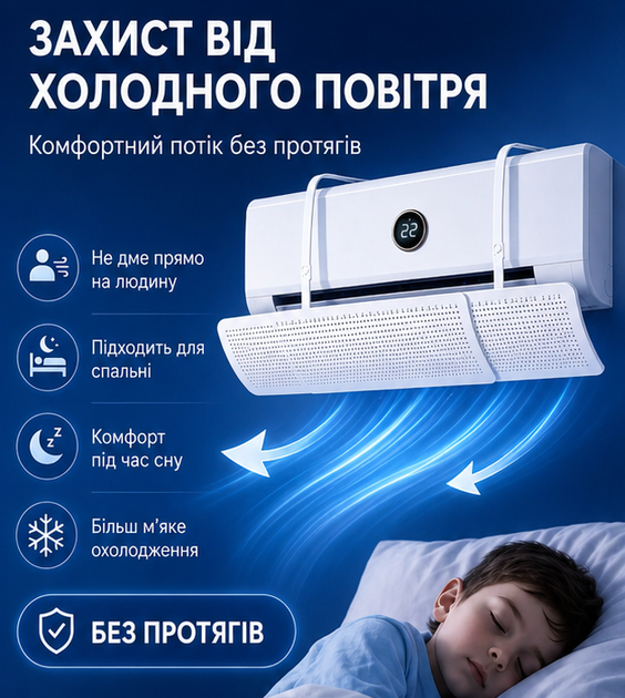 Дефлектор для кондиціонера екран розсіювач від холодного і теплого повітря на кондиціонер розсувний поворотна конструкція без свердління регульований напрямок потоку та регулювання кута кріплення на гачках - изображение 2