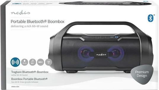 Портативна колонка Nedis Bluetooth Party Boombox 60 Вт (SPBB310BK) - Фото 2 Портативна колонка Nedis Bluetooth Party Boombox 60 Вт (SPBB310BK) - зображення 2