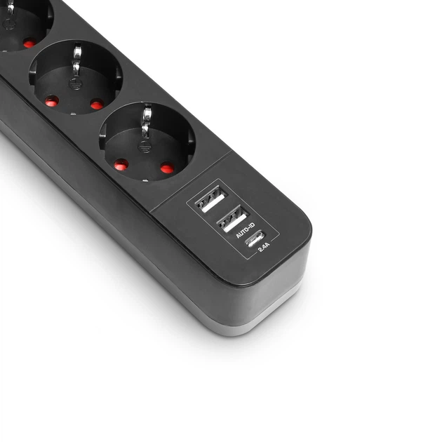 Мережевий подовжувач VIDEX ONCORD з/з 3п 3м (3x1.5мм) 2.4А 2USB+USB-C з кнопкою Black - Фото 4 Мережевий подовжувач VIDEX ONCORD з/з 3п 3м (3x1.5мм) 2.4А 2USB+USB-C з кнопкою Black - зображення 4