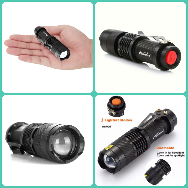 Мощный Телескопический Фонарик с красным светом Alonefire SK68 / LED фонарь с зумом / один режим свечения + батарейка - изображение 7