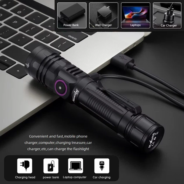 Ультрафиолетовый фонарик AloneFire SV143 с чёрным фильтром / 365нм / 15W / 3 светодиода / С аккумулятором и кабелем TYPE-C - изображение 2