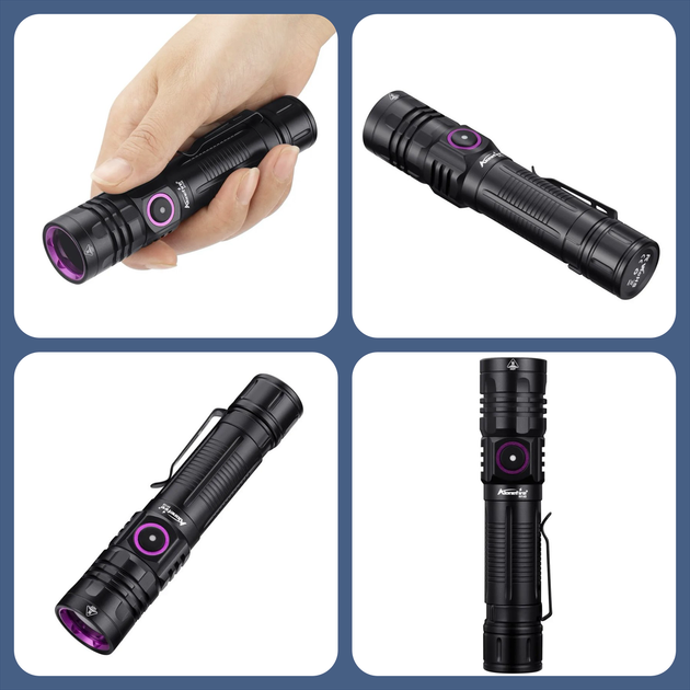Ультрафиолетовый фонарик AloneFire SV143 с чёрным фильтром / 365нм / 15W / 3 светодиода / С аккумулятором и кабелем TYPE-C - изображение 7