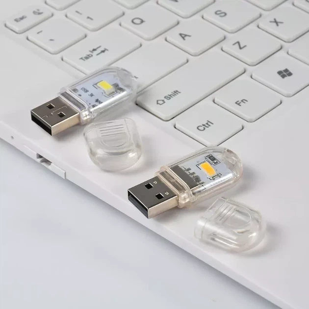 Универсальный Двусторонний светодиодный Мини фонарик Тёплый на 2 диода USB лампа брелок LED светильник ночник - изображение 5