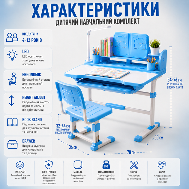 Дитяча парта зі стільцем - зображення 4