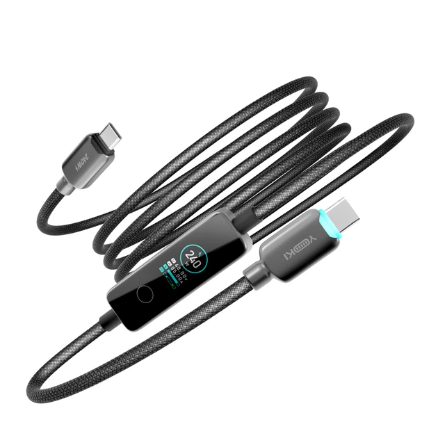 Кабель USB YOKI MONITOR YK-CAMO924L2 Series Type-C to Type-C 240W (48V/5A) 2m с LED-дисплеем для зарядки и передачи данных до 480Mbps Black - Фото 3 Кабель USB YOKI MONITOR YK-CAMO924L2 Series Type-C to Type-C 240W (48V/5A) 2m с LED-дисплеем для зарядки и передачи данных до 480Mbps Black - изображение 3
