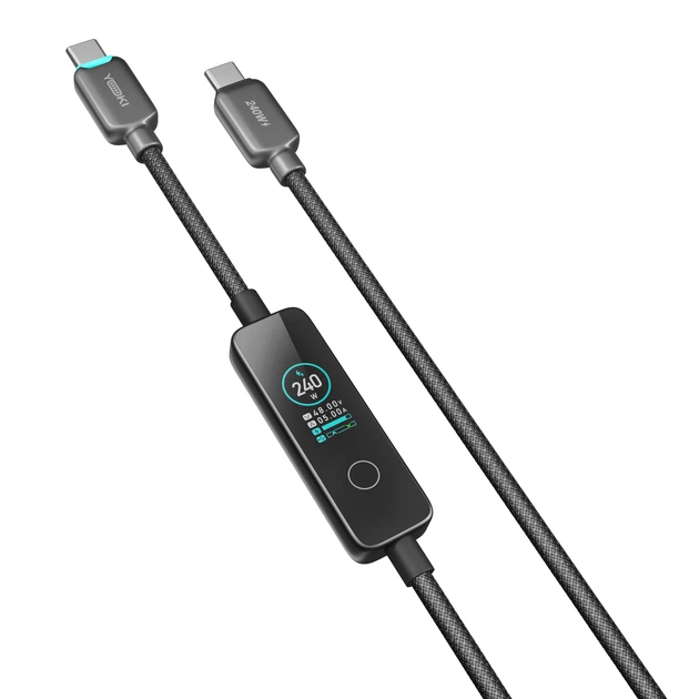 Кабель USB YOKI MONITOR YK-CAMO924L2 Series Type-C to Type-C 240W (48V/5A) 2m с LED-дисплеем для зарядки и передачи данных до 480Mbps Black - Фото 7 Кабель USB YOKI MONITOR YK-CAMO924L2 Series Type-C to Type-C 240W (48V/5A) 2m с LED-дисплеем для зарядки и передачи данных до 480Mbps Black - изображение 7