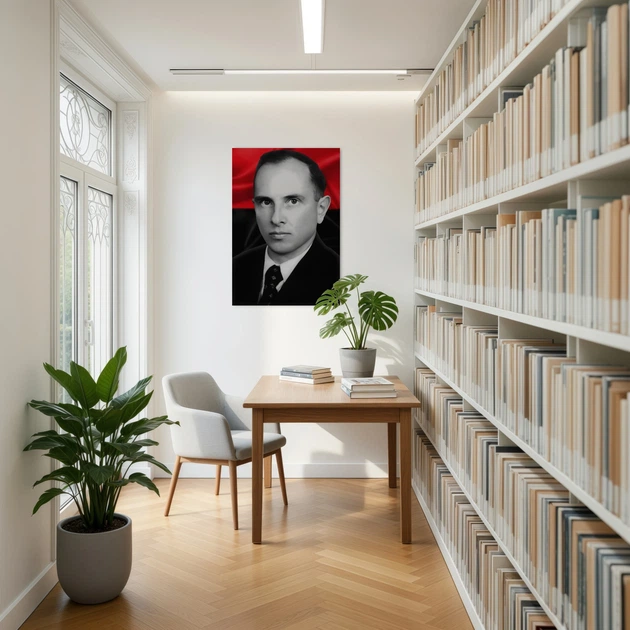 Постер Степан Андреевич Бандера (ч\б) и флаг УПА, Stepan Bandera, A3 42×28 см (id4775) - изображение 2