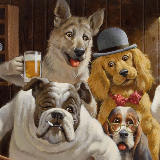 Интерьерная картина Собаки играют в бильярд, Артур Сарнофф, Arthur Sarnoff, Dogs Playing Pool, 28×42 см (id4196) - изображение 4