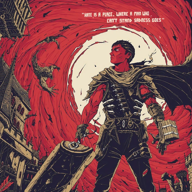 Интерьерная картина Берсерк, Гатс, Чёрный мечник, Berserk, аниме постер, 42×30 см (id5220) - изображение 4