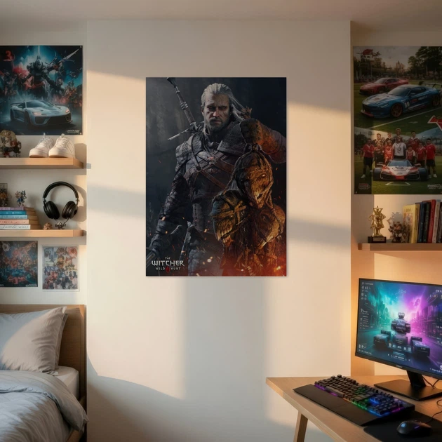 Постер Відьмак Геральт із трофеями, Witcher, Geralt, декор в кімнату геймера, A3 42×30 см (id3758) - зображення 2